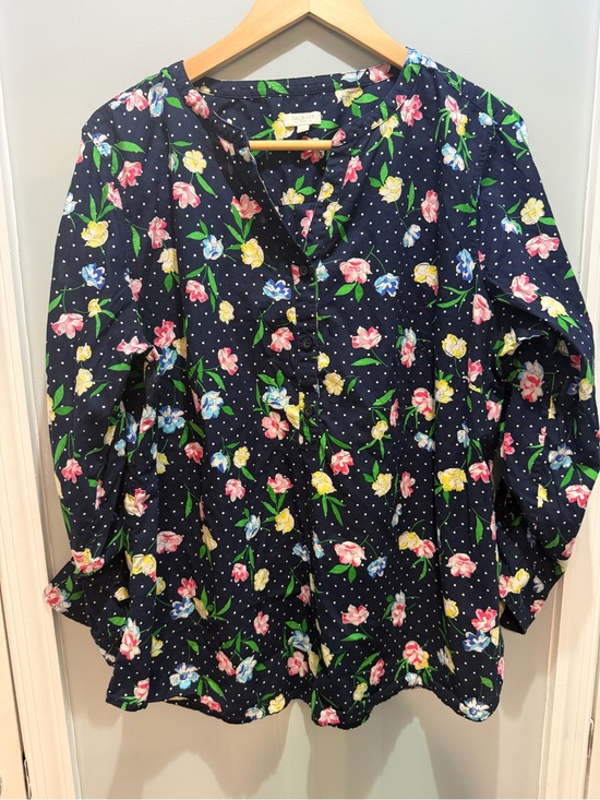 Talbots Tops - Talbots Navy Floral Dot-Print Blouse